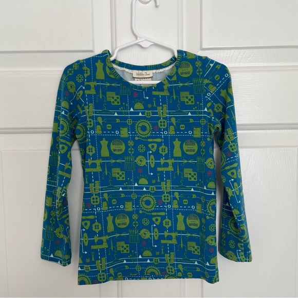 Matilda Jane Blue Green Sewing Themed Long Sleeve Tee Size 4 - Picture 1 of 6